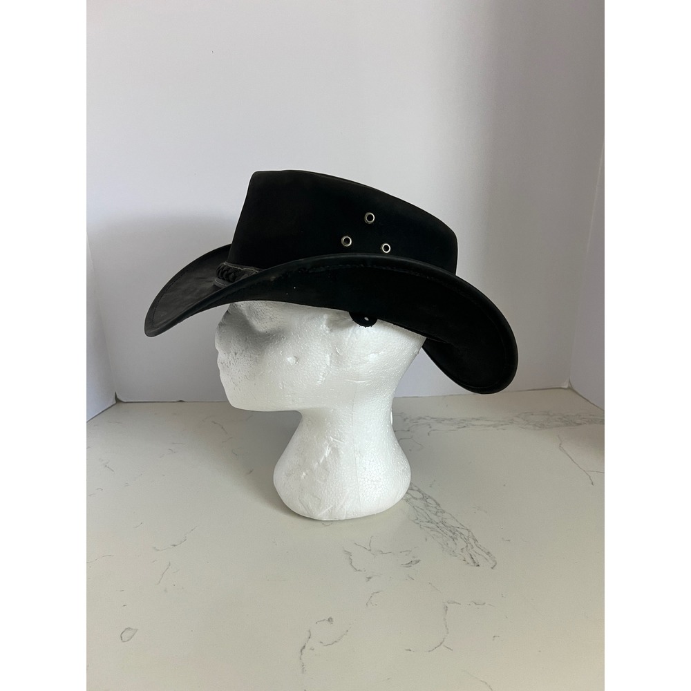 Cov-Ver Black Leather Outback Cowboy Hat Aussie Style Braided Band Mens Large